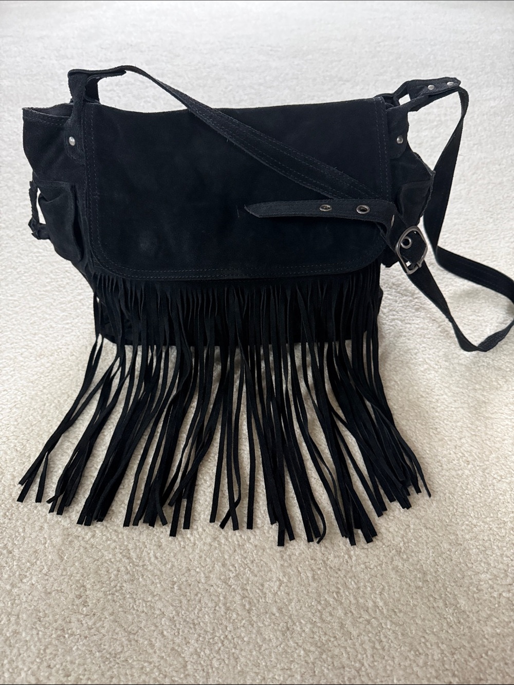 Joes Jeans Black Suede Fringe Crossbody Bag - Women